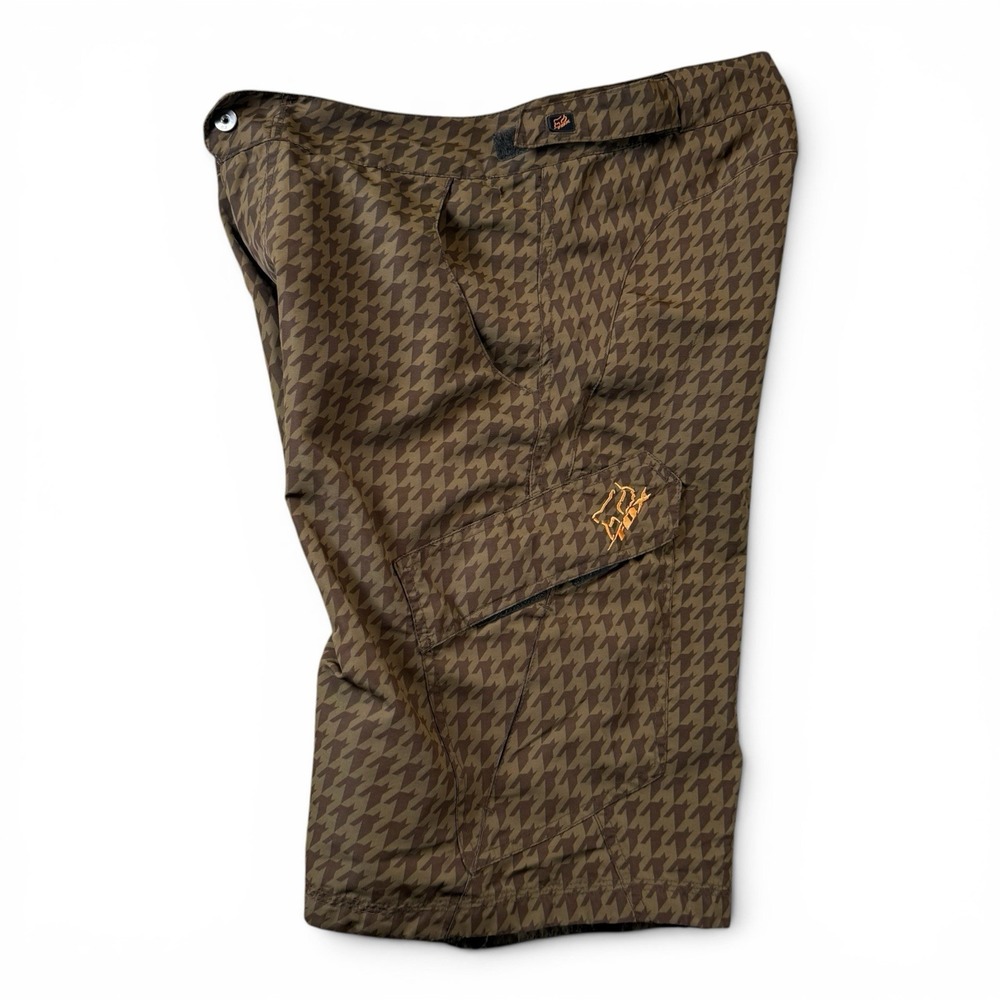 Fox Mens 32 Brown Houndstooth Print Adjustable Waist Cargo Shorts Pockets
